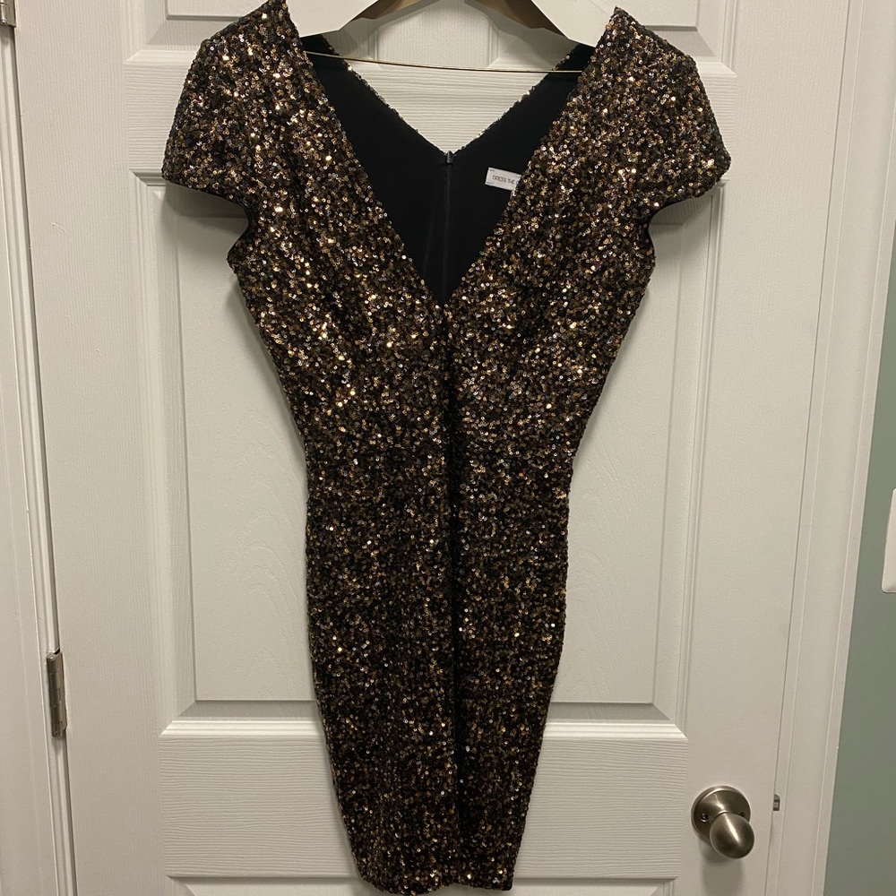 Dress the Population Black and Gold Sequin Dress